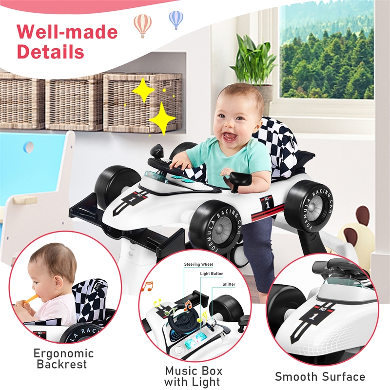 4-in-1 Baby Walker Foldable Activity Push Walker Adjustable White