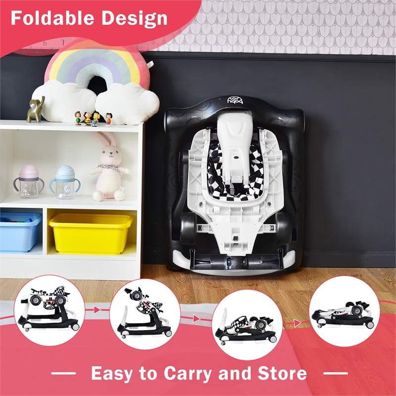 4-in-1 Baby Walker Foldable Activity Push Walker Adjustable White
