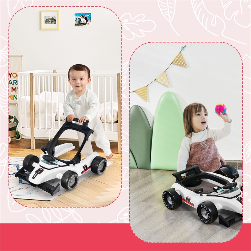 4-in-1 Baby Walker Foldable Activity Push Walker Adjustable White