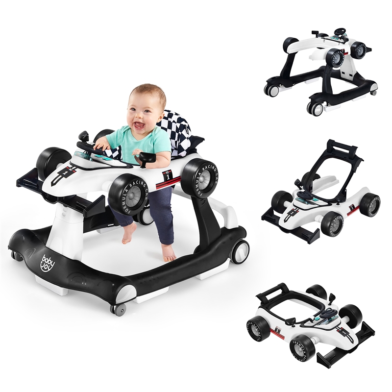 4-in-1 Baby Walker Foldable Activity Push Walker Adjustable White