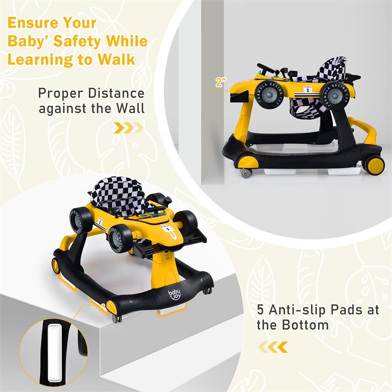 4-in-1 Baby Walker Foldable Activity Push Walker Adjustable Yellow
