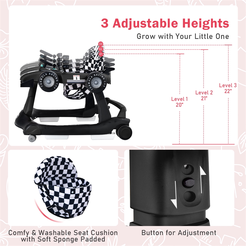 4-in-1 Baby Walker Foldable Activity Push Walker Adjustable Black
