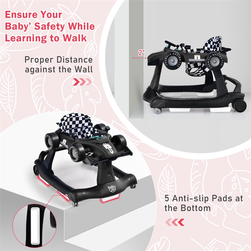 4-in-1 Baby Walker Foldable Activity Push Walker Adjustable Black