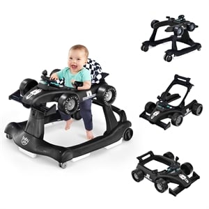 4-in-1 Baby Walker Foldable Activity Push Walker Adjustable Black
