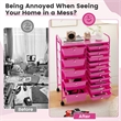 15 Drawer Rolling Storage Cart Mobile Cart Organizer Hot Pink