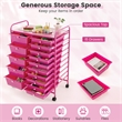 15 Drawer Rolling Storage Cart Mobile Cart Organizer Hot Pink