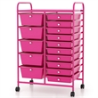 15 Drawer Rolling Storage Cart Mobile Cart Organizer Hot Pink