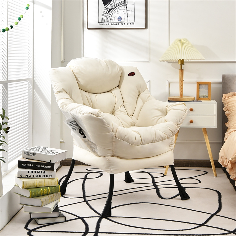 Modern Polyester Fabric Lazy Chair Single Sofa Chair w/ Side Pocket Beige