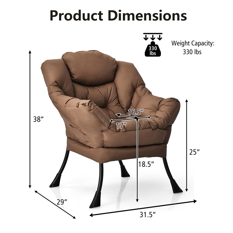 Modern Polyester Fabric Lazy Chair Single Sofa Chair w/ Side Pocket Brown