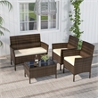 4 PCS Patio Furniture Set with Tempered Glass Coffee Table Beige