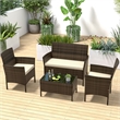 4 PCS Patio Furniture Set with Tempered Glass Coffee Table Beige