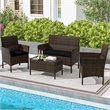 4 PCS Patio Furniture Set with Tempered Glass Coffee Table Black