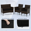 4 PCS Patio Furniture Set with Tempered Glass Coffee Table Black