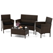 4 PCS Patio Furniture Set with Tempered Glass Coffee Table Black