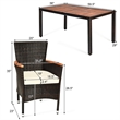 7PCS Patio Rattan Dining Set 6 Stackable Chairs Cushioned Brown