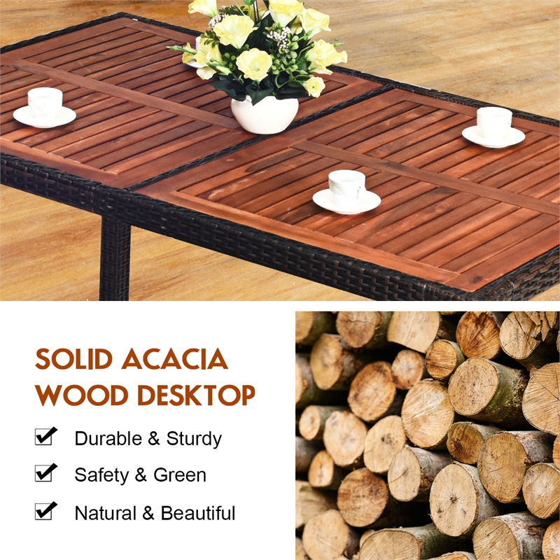 7PCS Patio Rattan Dining Set 6 Stackable Chairs Cushioned Brown