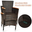 7PCS Patio Rattan Dining Set 6 Stackable Chairs Cushioned Brown