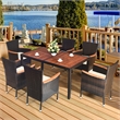 7PCS Patio Rattan Dining Set 6 Stackable Chairs Cushioned Brown