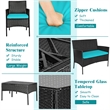 4PCS Patio Rattan Furniture Set Cushioned Sofa Turquoise
