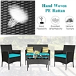 4PCS Patio Rattan Furniture Set Cushioned Sofa Turquoise