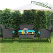 4PCS Patio Rattan Furniture Set Cushioned Sofa Turquoise