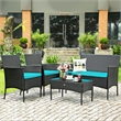4PCS Patio Rattan Furniture Set Cushioned Sofa Turquoise
