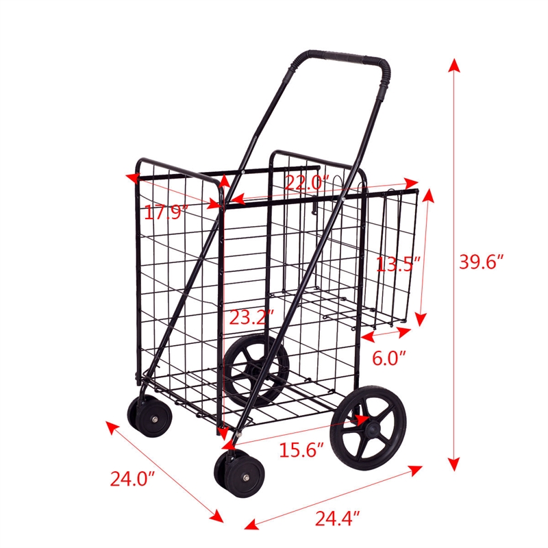 Folding Shopping Cart Jumbo Basket Grocery Laundry Travel Black