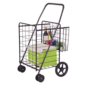 Folding Shopping Cart Jumbo Basket Grocery Laundry Travel Black