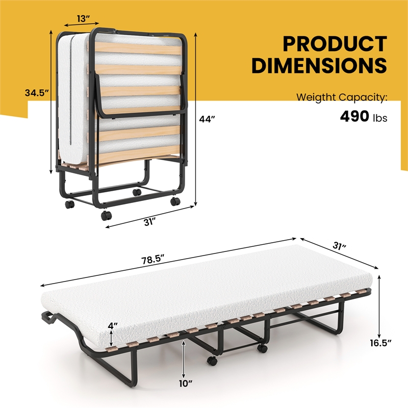 Folding Bed with Foam Mattress Portable Guest White