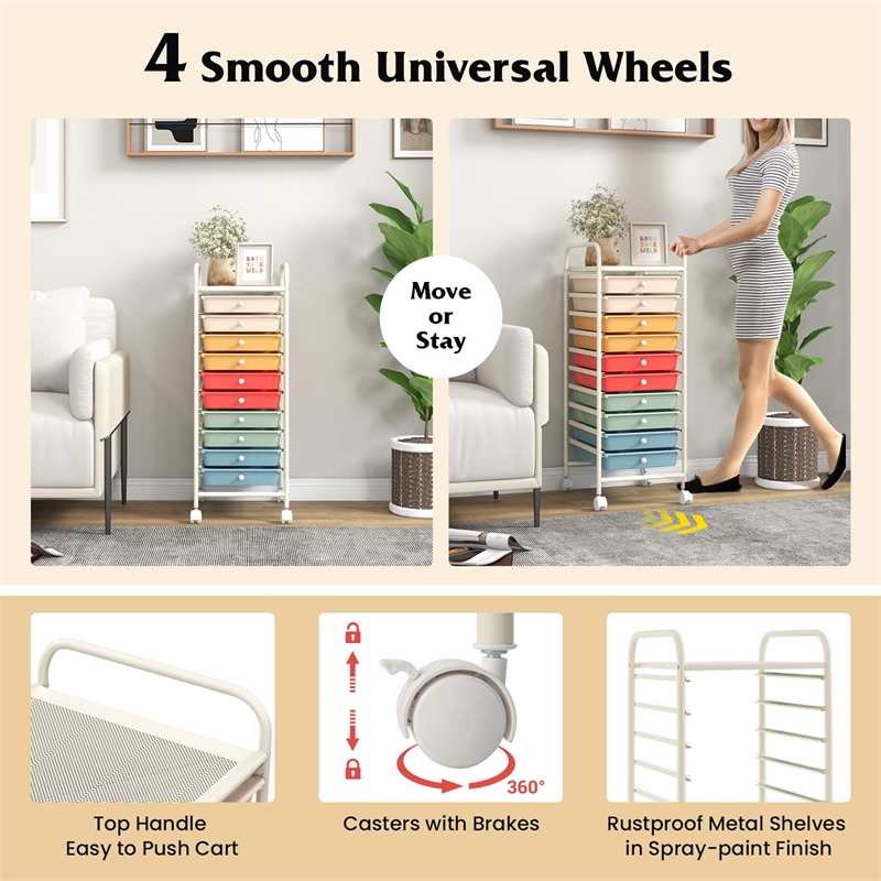10 Drawer Rolling Storage Cart Paper Office School Organizer Macaron