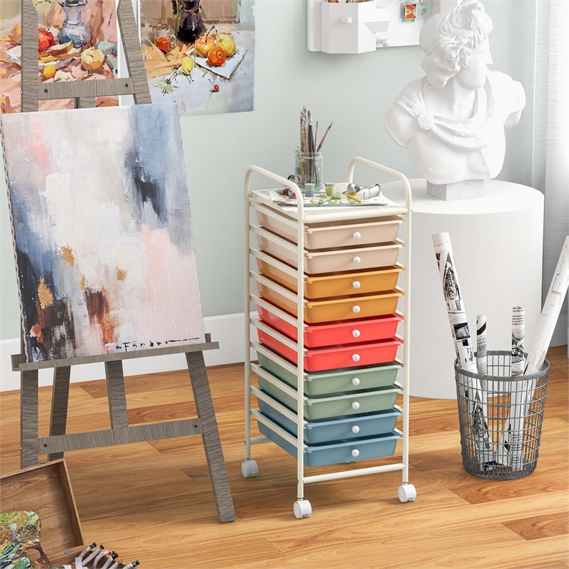 10 Drawer Rolling Storage Cart Paper Office School Organizer Macaron