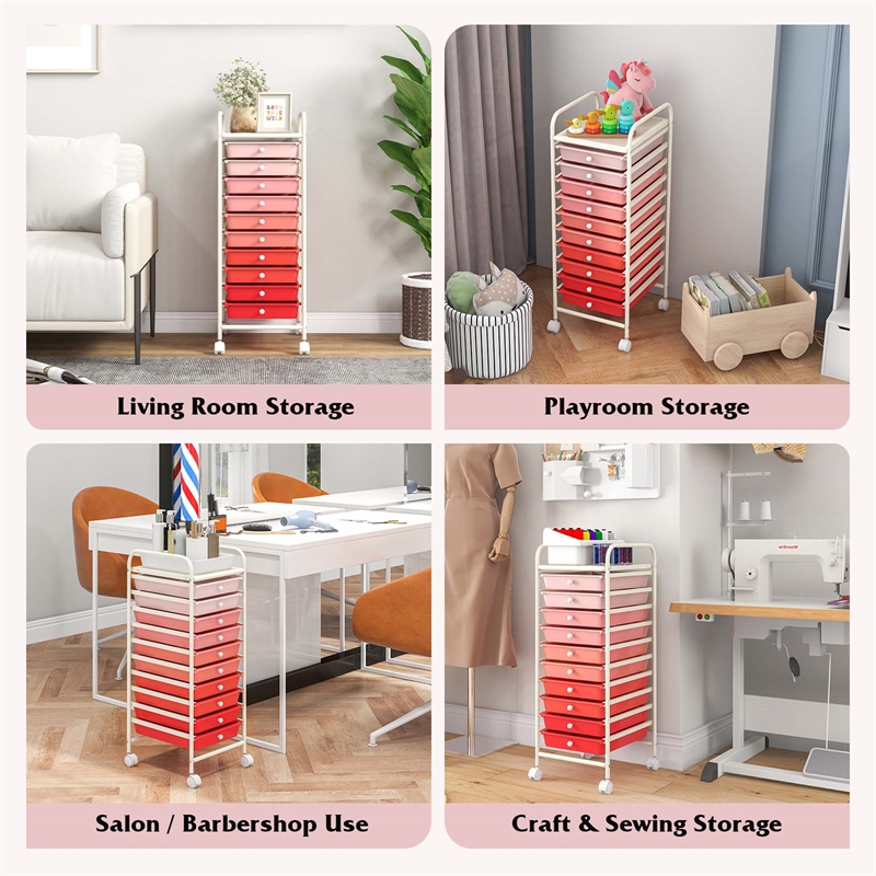 10 Drawer Rolling Storage Cart Paper Office School Organizer Pink