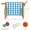 4 in A Row Giant Game Set w/Basketball Hoop for Family Orange