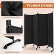 4 Panel Folding Room Divider 6FT Rolling Privacy Screen Black