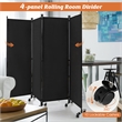 4 Panel Folding Room Divider 6FT Rolling Privacy Screen Black