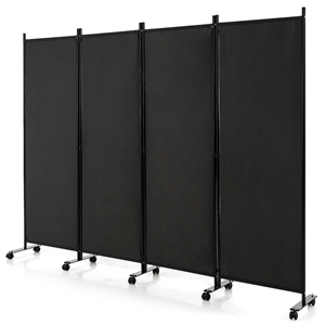 4 Panel Folding Room Divider 6FT Rolling Privacy Screen Black