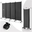 4 Panel Folding Room Divider 6FT Rolling Privacy Screen Gray