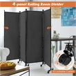 4 Panel Folding Room Divider 6FT Rolling Privacy Screen Gray