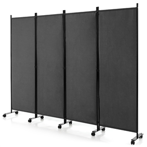 4 Panel Folding Room Divider 6FT Rolling Privacy Screen Gray