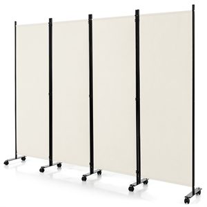 4 Panel Folding Room Divider 6FT Rolling Privacy Screen White