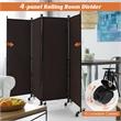 4 Panel Folding Room Divider 6FT Rolling Privacy Screen Brown