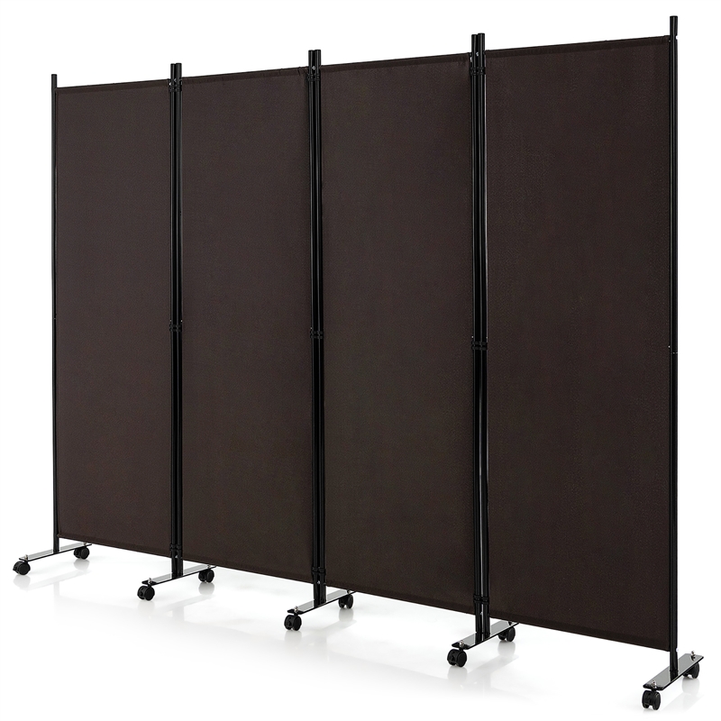 4 Panel Folding Room Divider 6FT Rolling Privacy Screen Brown