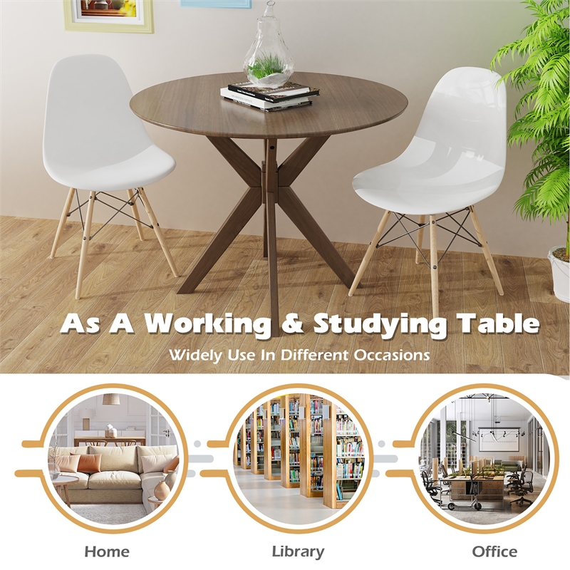 Modern Round Wood Dining Table for Home Office Walnut