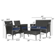 4PCS Patio Rattan Furniture Set Cushioned White Navy