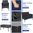 4PCS Patio Rattan Furniture Set Cushioned White Navy