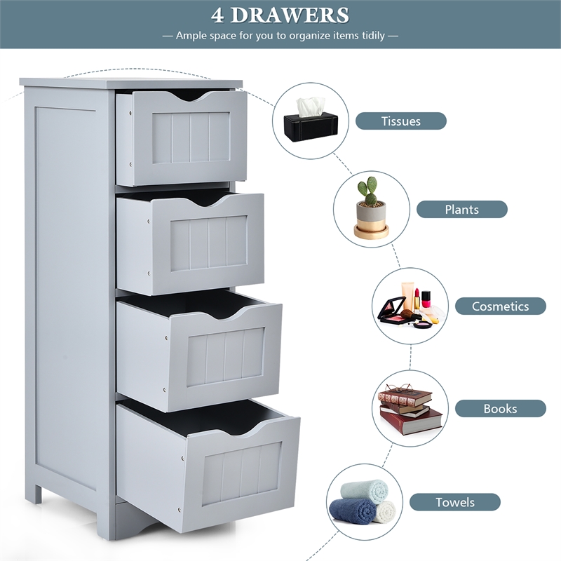 4 Drawer Bathroom Floor Cabinet Free Standing Storage Side Organizer Gray