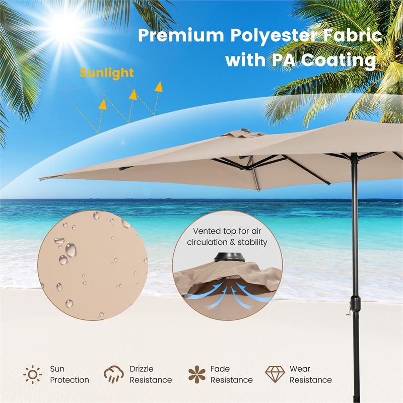 15FT Double Sided Large Patio Market Umbrella Twin Brown