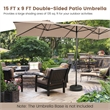 15FT Double Sided Large Patio Market Umbrella Twin Brown
