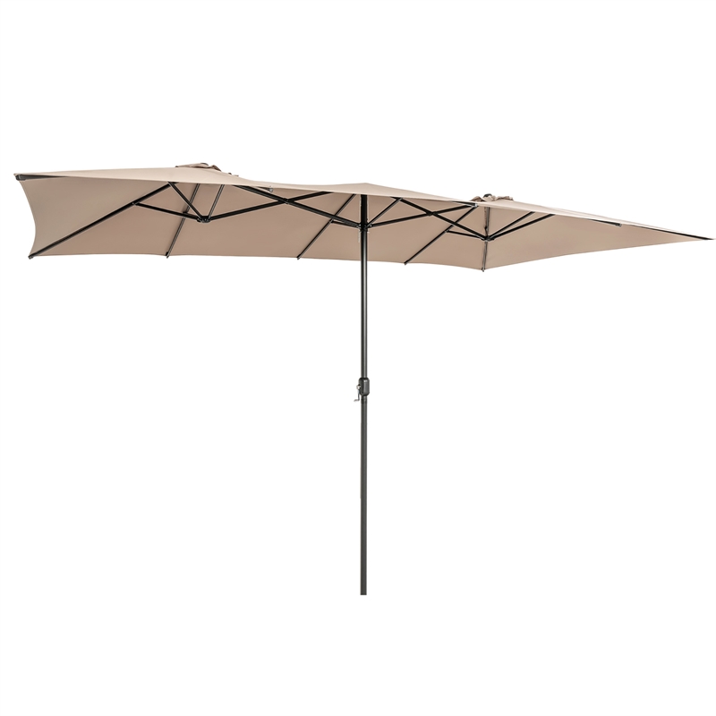 15FT Double Sided Large Patio Market Umbrella Twin Brown