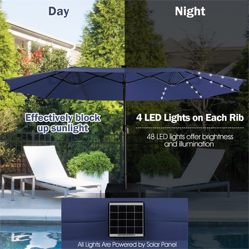 Outdoor 15FT Double-Sided Patio Umbrella w/LED Lights Navy